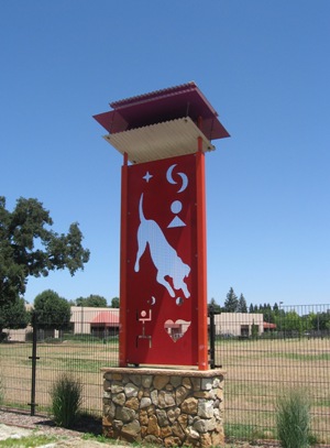 One of the totems that stands in front of the Animal Shelter