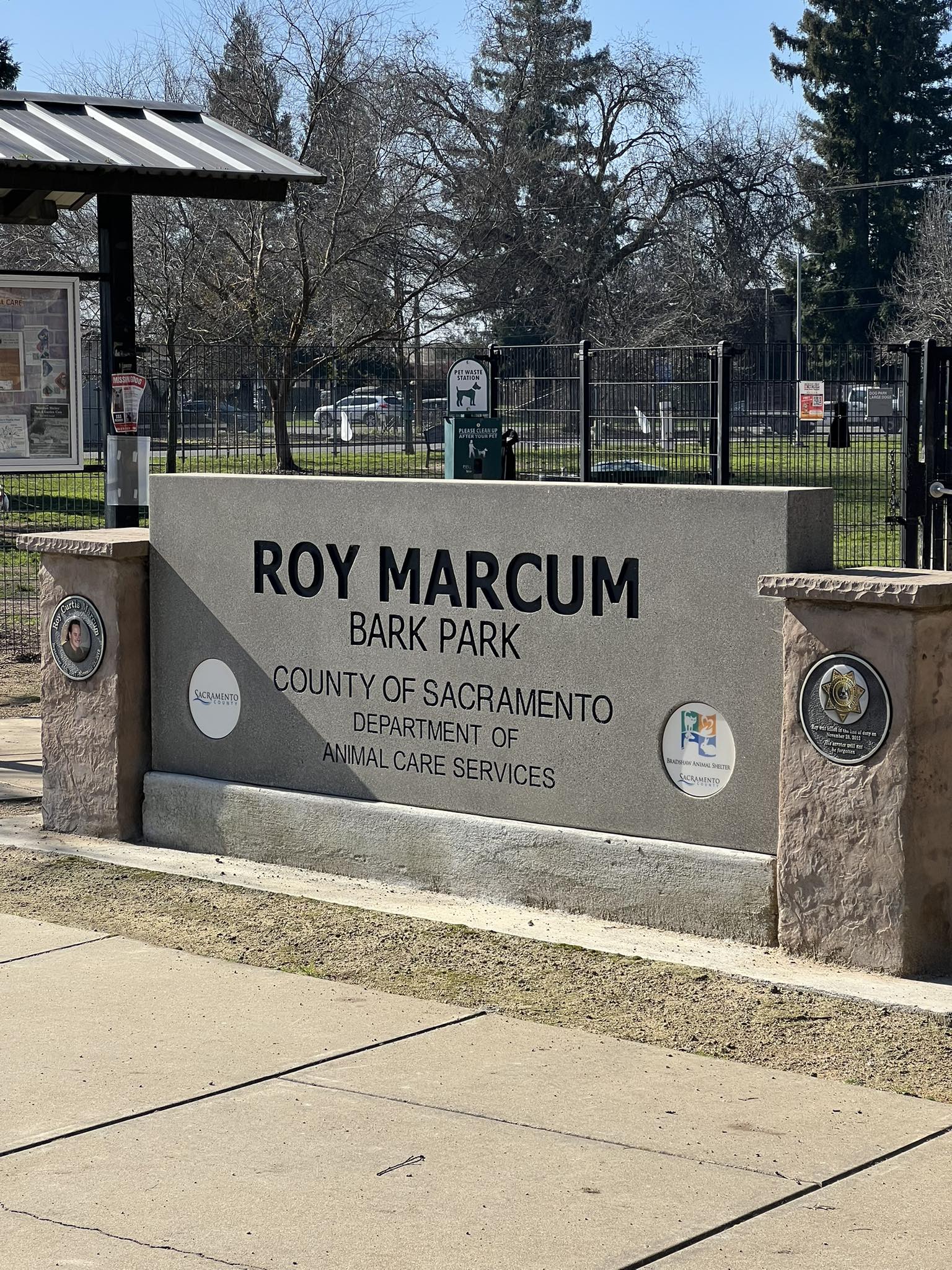 plaque of Roy C. Marcum dog park